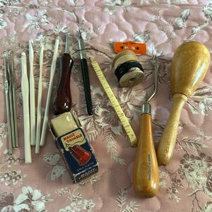 Vintage Wooden Darning Egg and Tools
